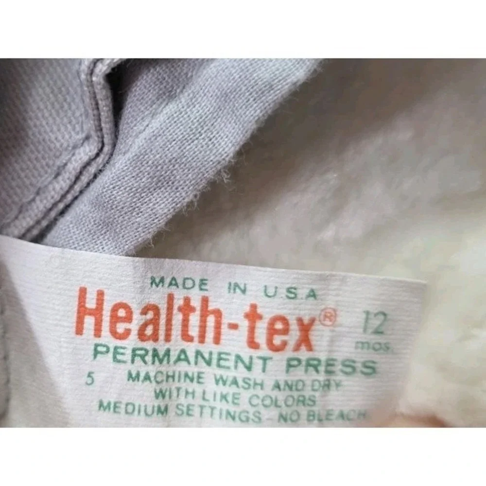 Vintage Health-Tex Baby Suspender Romper Overalls Gray Made USA 12M 80s